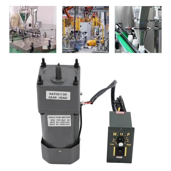 90W AC Gear Motor Variable Speed Reducer Gearbox Speed Controller 0-27RPM 1:50