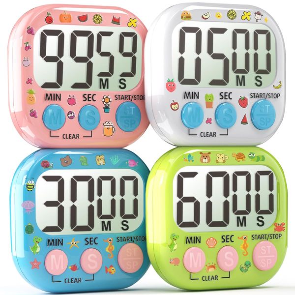 Acomingwin 4 Pack Digital Timer for Kids, Kitchen Timers for Cooking, Magnetic Countdown Timer for Teachers, Classroom, Study, Exercise, Work - Powered by AAA (Not included)