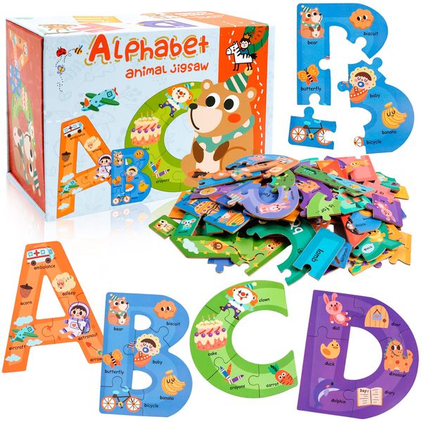 NAODONGLI Wooden Alphabet Puzzles for Toddlers Ages 3+,Montessori Preschool Learning ABC Sight Words Letter Puzzle for Toddlers,Learning Toys Easter Birthday Gift for Kindergarten Boys Girls