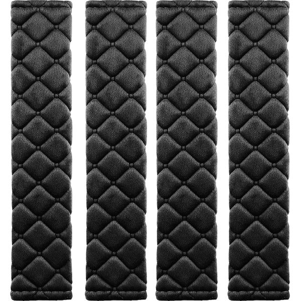 MIKAFEN 4 Pack Universal Car Seat Belt Pads, Adult Seat Belt Shoulder Strap Covers Harness Pad for Car/Bag,Soft Comfort Helps Protect You Neck Shoulder from The Seat Belt Rubbing（Black）