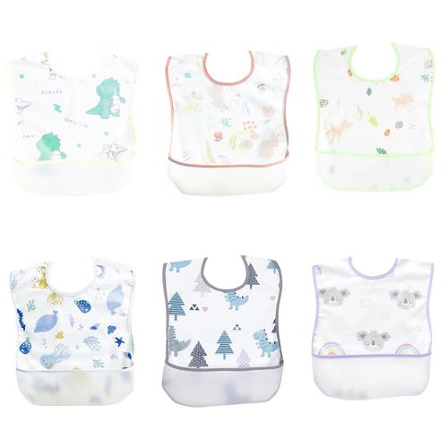 Meal Apron, Meal Apron, Baby, Waterproof, Lightweight, With Pockets, Sleeveless, Personalized, For Nursery School, Set of 6, Blue