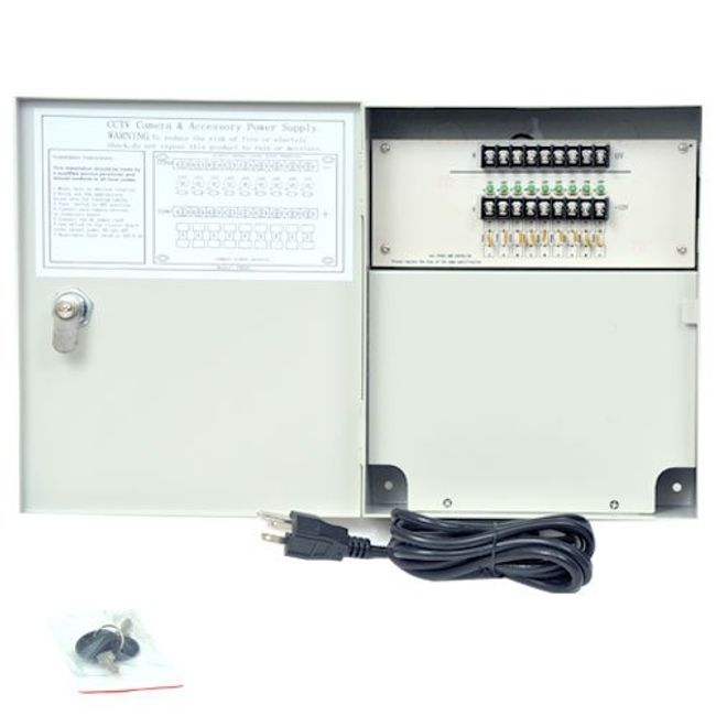 VideoSecu Key Lock 9 Channel 12V DC Distributed Power Supply Box for CCTV Security Camera 1ZQ