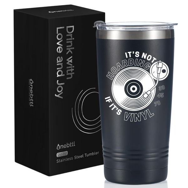 Gifts for Vinyl Record Lovers, Vacuum Insulated Tumbler 20oz With Lid and Straw, Unique Gifts for Vinyl Lovers - It's Not Hoarding If It's Vinyl