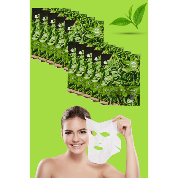 10 Adet Yeşil Çay Özlü Kağıt Yüz Maskesi Green Tea Face Mask 25ML XLM99