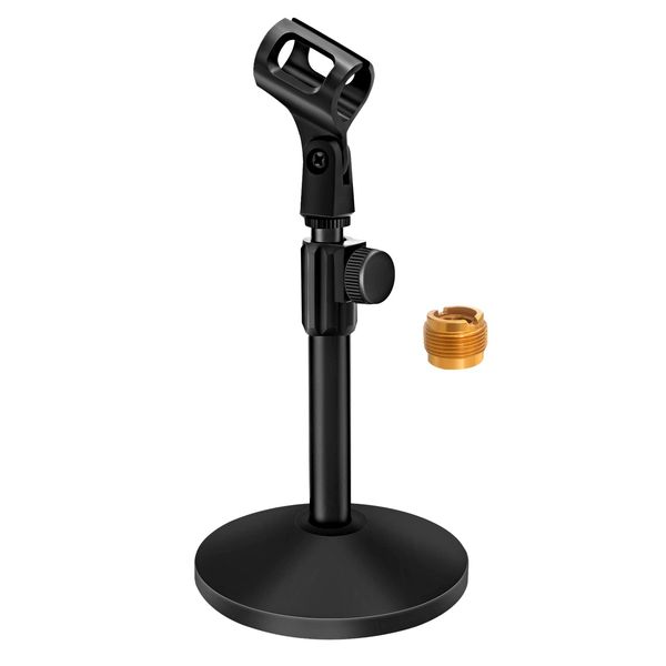 EmJTao Microphone Stand, Adjustable Desktop Microphone Stand with Universal Microphone Clip, 5/8" Screw with 3/8" Female Thread Adapter