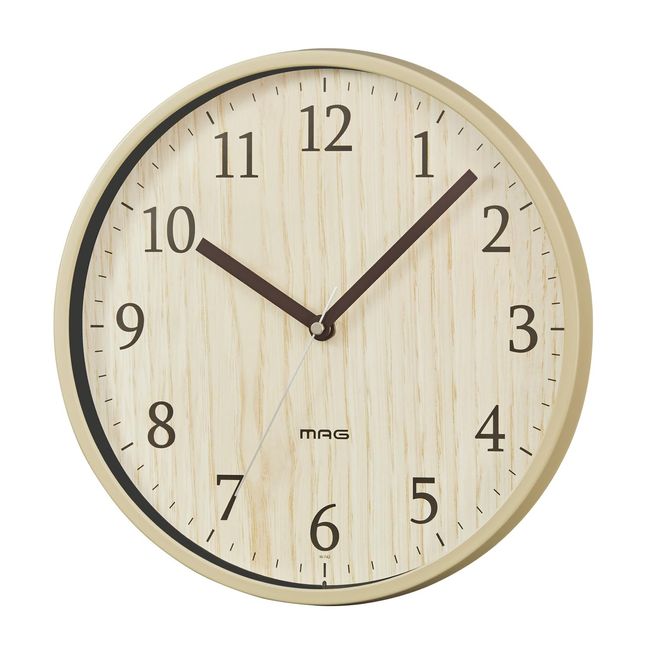 MAG W-742N-Z Analog Wall Clock, Azusa, Silent, Continuous Second Hand, Natural