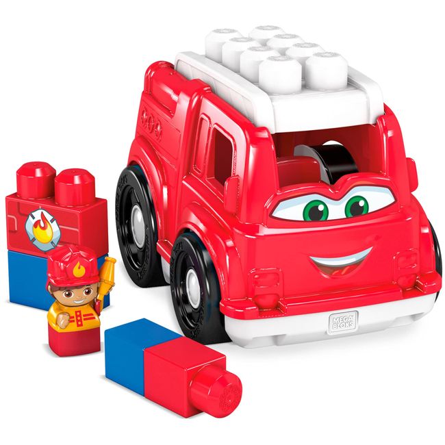 Mega BLOKS Fisher-Price Toddler Building Blocks, Freddy Fire Truck with 6 Pieces and Storage, 1 Figure, Red, Toy Car Gift Ideas for Kids