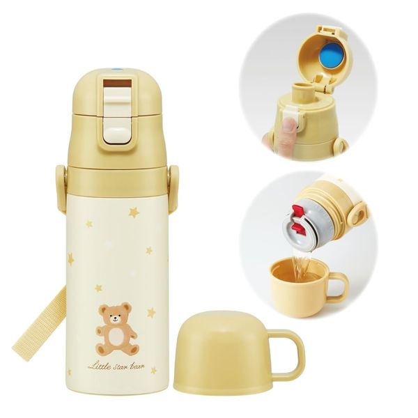 Skater SKDC3 Children's Water Bottle, 2-Way Direct Drinking, Cup Type, Little Bear, Beige, 11.8 fl oz (350 ml) (when in Cup), 14.2 fl oz (420 ml), Stainless Steel, Kids, Small Capacity, Girls