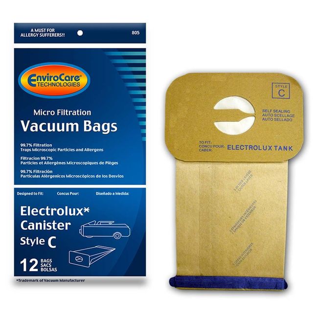 EnviroCare Replacement Micro Filtration Vacuum Cleaner Dust Bags designed to fit Vacuum Bags for Electrolux Canisters Style C 12 Pack
