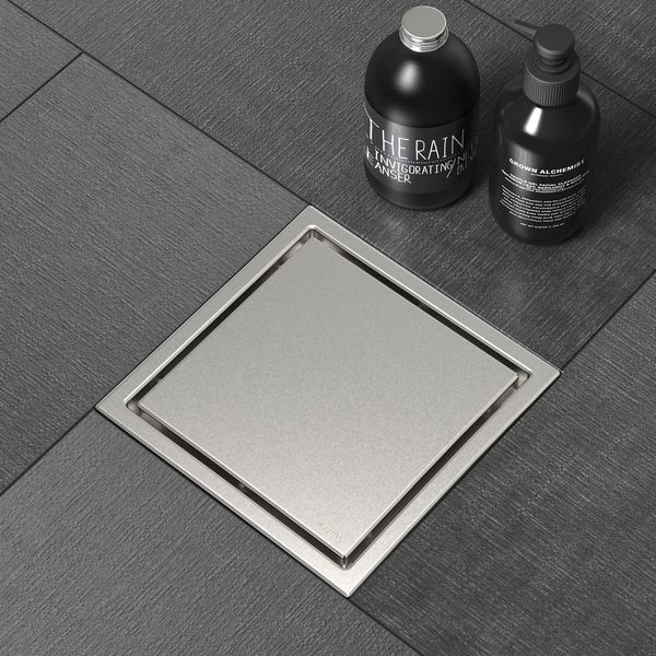 WEBANG 4 Inch Shower Square Drain Brushed Floor Drain with Flange Reversible 2-in-1 Cover Tile Insert Grate Removable SUS304 Stainless Steel CUPC Certified Brushed Nickel