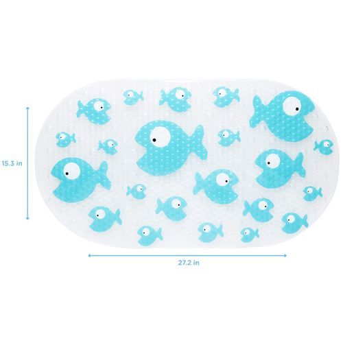 Bizzu Large Non-Slip Baby Bath Mat With Strong Suction Cups, Baby Bath Tub Time Essentials, Blue Fish