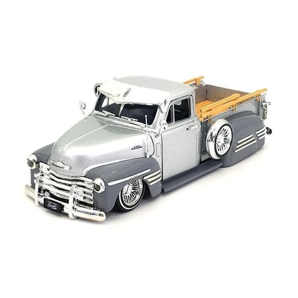 1951 Chevy 3100 Pickup Truck Lowrider Silver Metallic and Gray Street Low Series 1/24 Diecast Model Car by Jada 34293