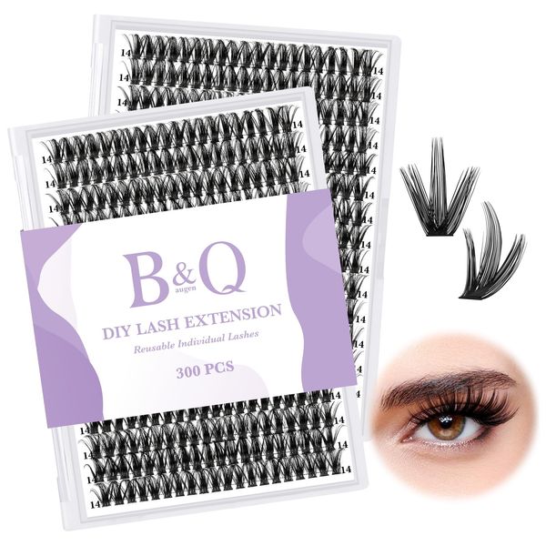 B&Qaugen B&Q Manga Lash Clusters DIY Individual Lashes 50D-0.07D-14mm 300 PCS False Eyelash Cluster Volume Lashes Extension 40D 50D D Curl Lash Clusters DIY lash Extensions at Home (50D-0.07D,14mm)