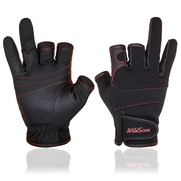 Wild Scene Fishing Gloves, Fingerless, Thermal, Neoprene & Polyurethane Material (XL, 3-Pack)