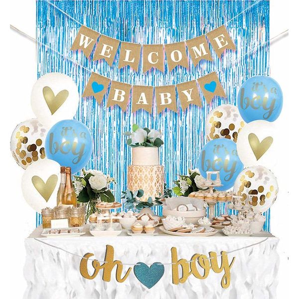 AMABELLA Baby Shower Curtain Decorations Sets (Blue)