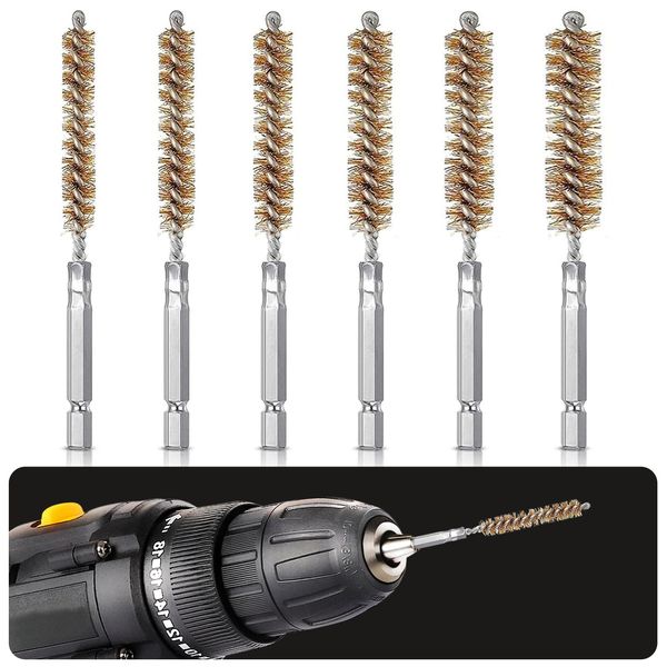 happykau Hexagon Screw Re-Brush, Brass Tube Cleaning Brush, Wire Brush, Polishing Tool, Stainless Steel and Brass Cleaning Hand Tool, Rust Remover, Paint Removal, Rotary Tool (0.3, 0.4, 0.4, 0.5, 0.5,