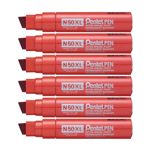 Pentel N50XL-B Chisel Tip Permanent Marker - Red (Pack of 6)
