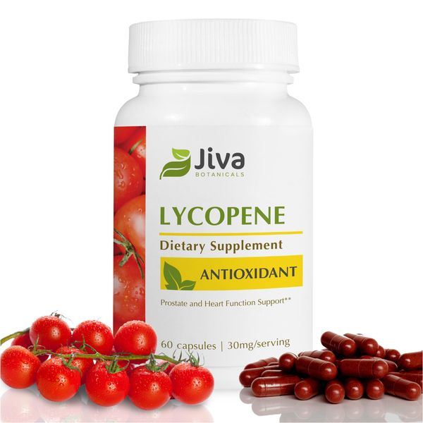 Jiva Botanicals Lycopene Supplement 30 mg Capsules - Organic Tomato Extract Lycopene Prostate Vitamins - Support Normal Prostate Health and Normal Heart Function for Men & Women - 60 Vegan Capsule