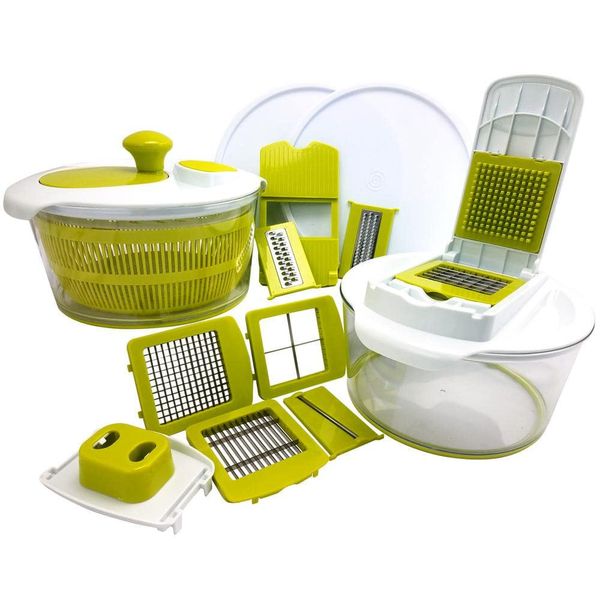 10-in-1 Multi-use Salad Spinner With Slicer, Dicer And Chopper | Megachef Lids