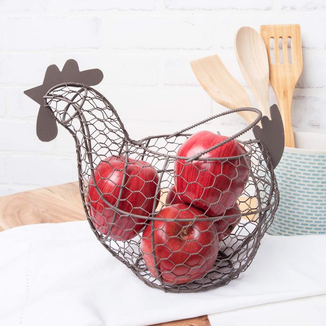 Vintage Wire Chicken Egg Basket With Handles 