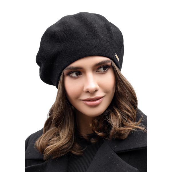 Braxton Black Beret - Warm Lined Wool Angora Knit Berets - French Paris Hat for Women