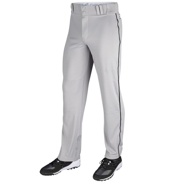 CHAMPRO mens Triple Crown Open Bottom Piped Adult Baseball Uniform Pants, Grey, Black Pipe, Large US