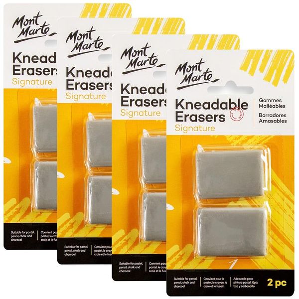 Mont Marte Kneadable Erasers Signature 2pc 4-Pack, Kneaded Erasers for Drawing, Create Highlights, Erase or Lighten Charcoal, Pastel, Pencil, Chalk Artwork, Ideal for Artists, Drawing or Sketching