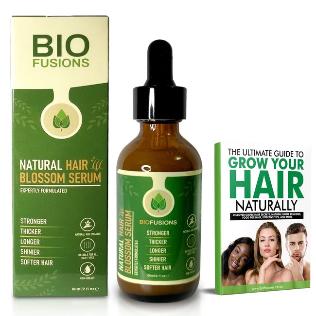 Biofusions Hair Growth Serum, Natural Hair Blossom Serum for Hair Growth With Caffeine, Biotin, Coconut Oil, Jojoba Seed Oil, Hair Thickening Oil Blend for Women and Men, Non-Greasy Formula, 60ml
