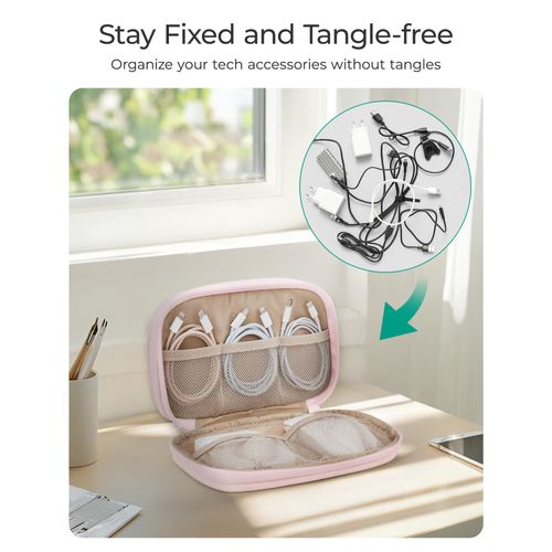 BAGSMART Cord Organizer Travel Cable Bag, Compact Tech Electronic Organizer Travel Case, Essentials for Charger, Cable, Phone, Flash drive, Double Layers (Pink)