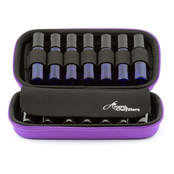 Aroma Outfitters Essential Oil Carrying Case. Premium Storage Protection & Organizer for Roller Bottles. Carry Case Protects up to 14 Roller Balls and Sample Drams - Perfect for Travel (Purple)