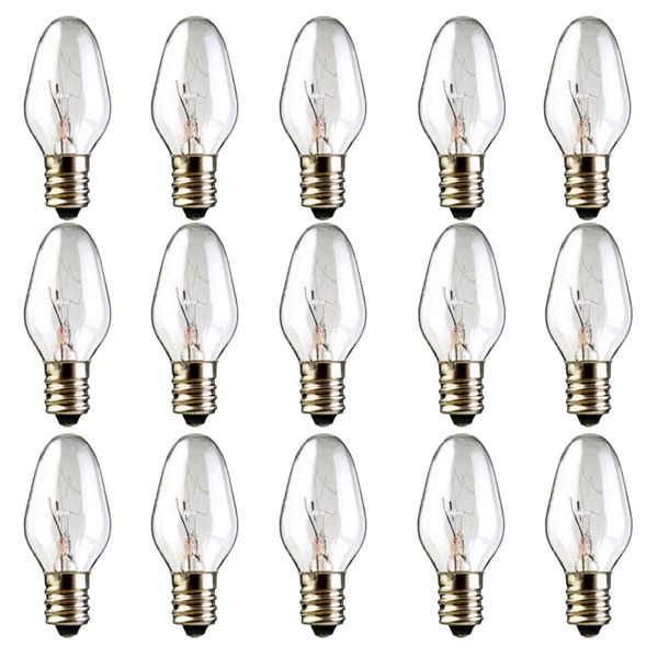 Night Light Bulbs 15 Packs Wax Warmer Bulbs C7 Light Bulbs for Plug-in Wax Warmer Diffuser Scented Candle 15W Wax Melt Warmer Light Bulbs,120V