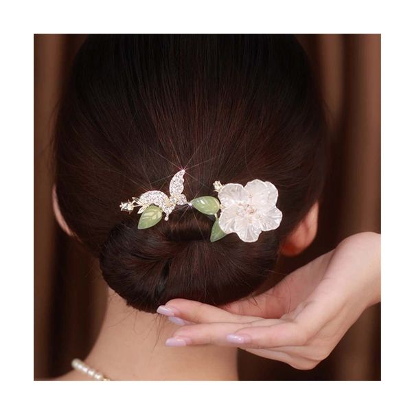 Ins Style Elegant Lazy Hair Curler, Crystal Hair Bun Maker, French Twist Hairstyle Bun Hair Accessories (Peach Blossom)