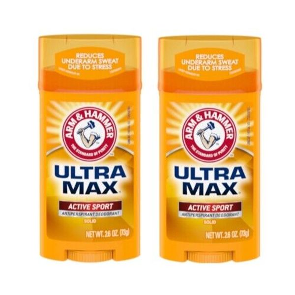 2 Pack Arm & Hammer Ultramax Deodorant Invisible Solid Active Sport 2.60 Oz Each