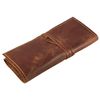 Rustic Genuine Leather Pencil Roll - Pen and Pencil Case - Dark Brown
