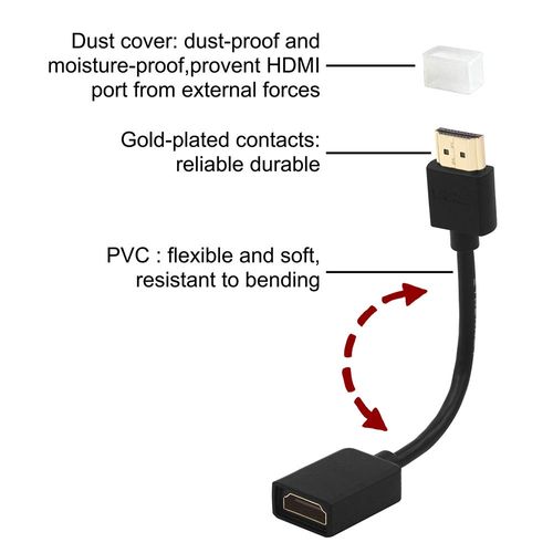 VCE HDMI Extension Cable 4K HDMI Extender HDMI Male to Female Cable Adapter Compatible with TV Stick, PS4, Xbox360, 14cm 2 Pack