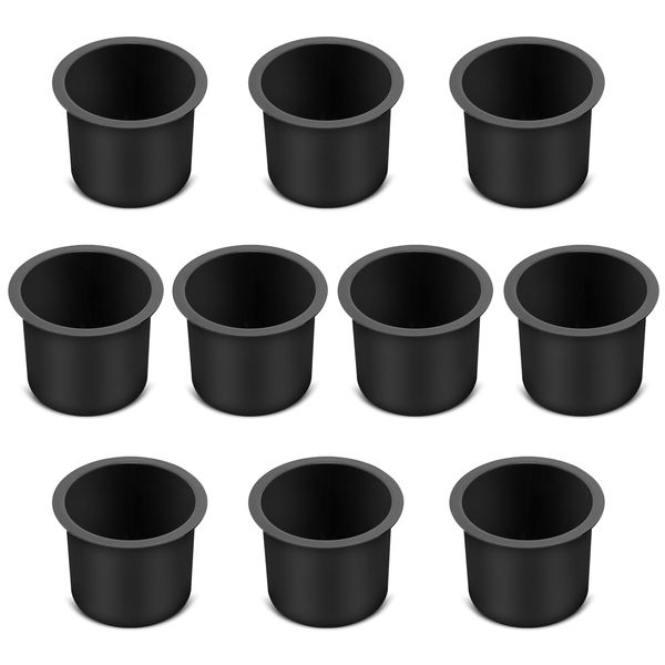 Amarine Made 10 Pack of Aluminum Drop-in Cup Holder, Poker Tables Cup Holder for Table,Boat,Camper, Jumbo Drink Cup Holders, Game Table Cup Holder Insert (Black)