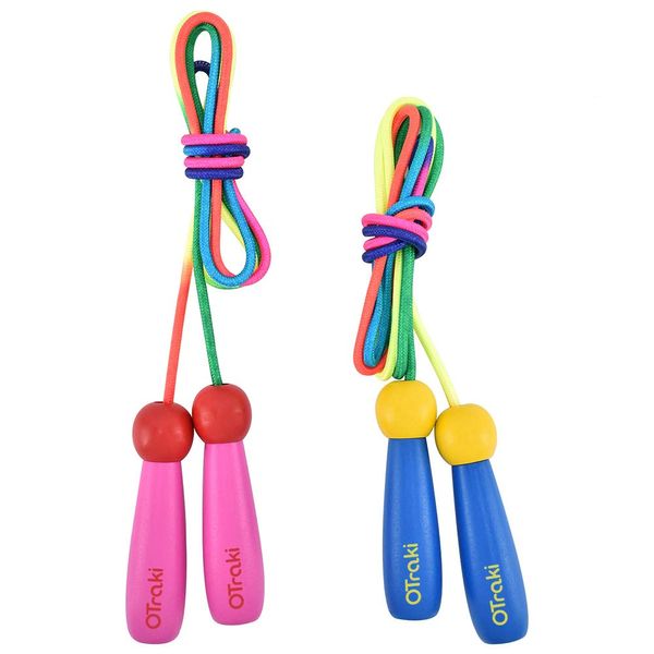 OTraki Skipping Ropes for Kids 2 Pack 7Ft Adjustable Kids Jump Rope with Wooden Handle and Woven Cotton for Girls,Boys 2m Children Skip Ropes 5+ Years Exercise Workout School Game or Outdoor Activity