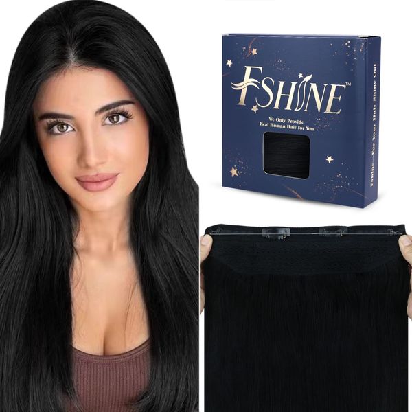 Fshine Remy Extensions Echthaar mit Clip Tiefschwarz 30cm Remy Secret Wire Extensions Echthaar mit Draht Jet Black Fish Line Haarverlängerungen Echthaar 70g Pro Paket in der Farbe 1