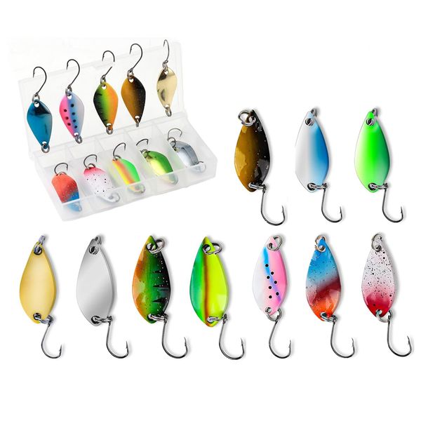 WERIGONI 10pcs Spoon Trout Bait Set Trout Bait Fishing Spoon Bait with Tackle Box Single Hook Trout Fishing Lure Spoon 2.5g/3.5g/5g