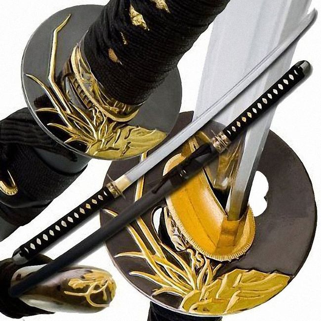 MAKOTO Handmade Sharp Katana Black Japanese Samurai Sword 40" (Golden Orchid)