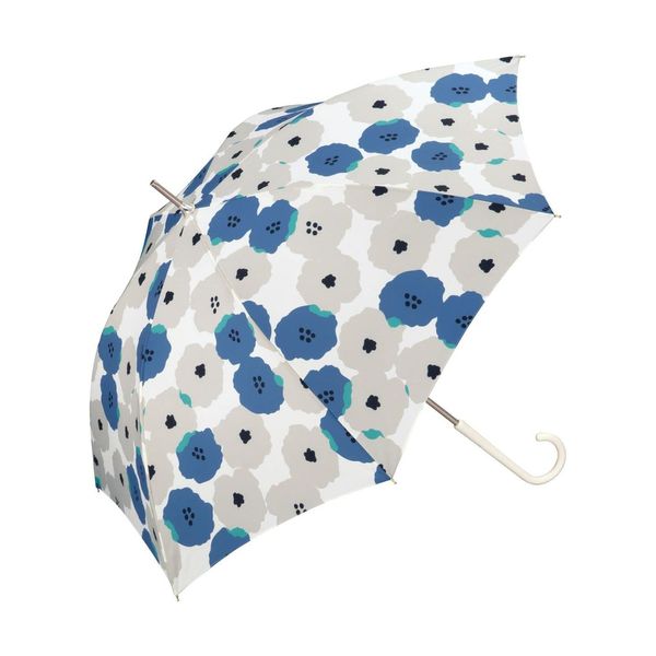 [2023] Wpc. 5521-07-001 Rain Umbrella, Peoni, Blue, Long Umbrella, 22.8 inches (58 cm), Women's, Rain or Shine, Large, Floral Print, Scandinavia, Retro, Natural, Stylish, Cute,