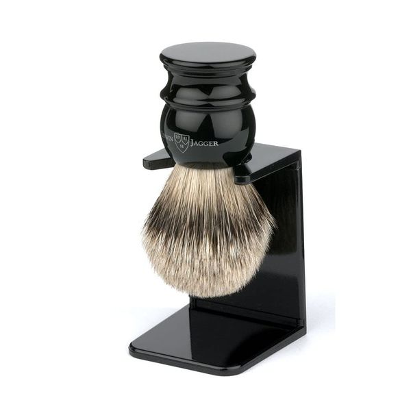 Medium Black Silver Tip Brush + Stand