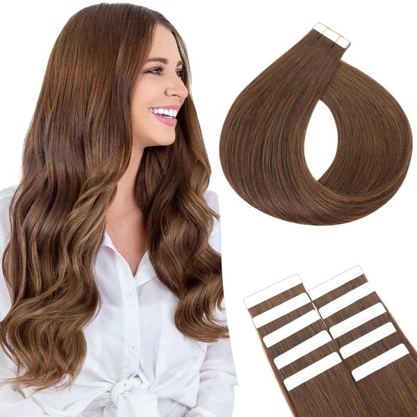 SEGOHAIR 10Pcs Human Hair Tape in Extensions, 16" Thin Tape Hair Extensions, Human Hair Extensions Tape in Hair Extensions with 5 pcs Replacement Tape Dark Chocolate Brown(15g)