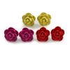 Yellow/Deep Pink/Red Rose Small Stud Earring Set/Silver Tone Metal/ 10mm D