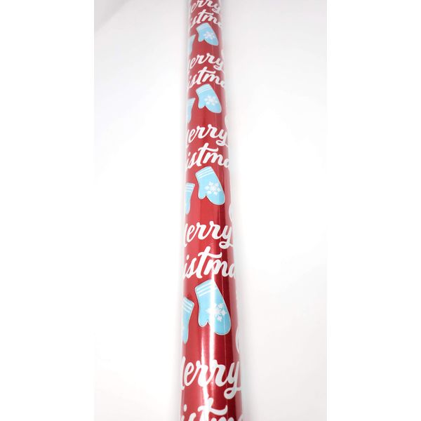 NS Holiday Christmas Wrapping Paper Reversible Merry Christmas with Snowflake Mittens Gift Wrap (Bonus: Noelles Xmas Window Gel Clings) Greetings Party Festive 60 Feet 1 Roll