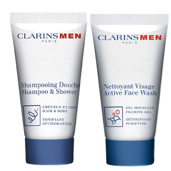 Clarins Men Active Face Wash Gel + Shampoo & Shower Set 30ml 1.06oz Each Sealed