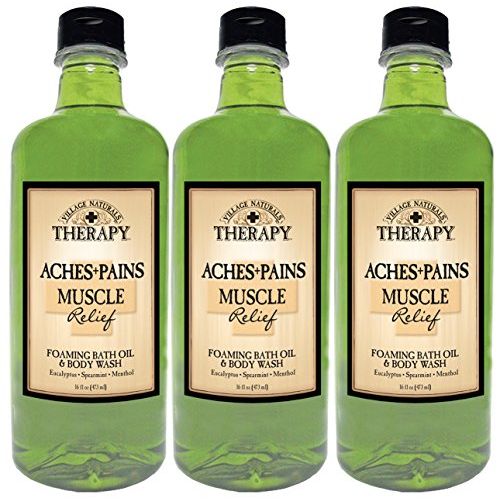 Village Naturals Therapy Aches and Pains Muscle Relief Foaming Bath Oil and Body Wash 16oz (3-pack)