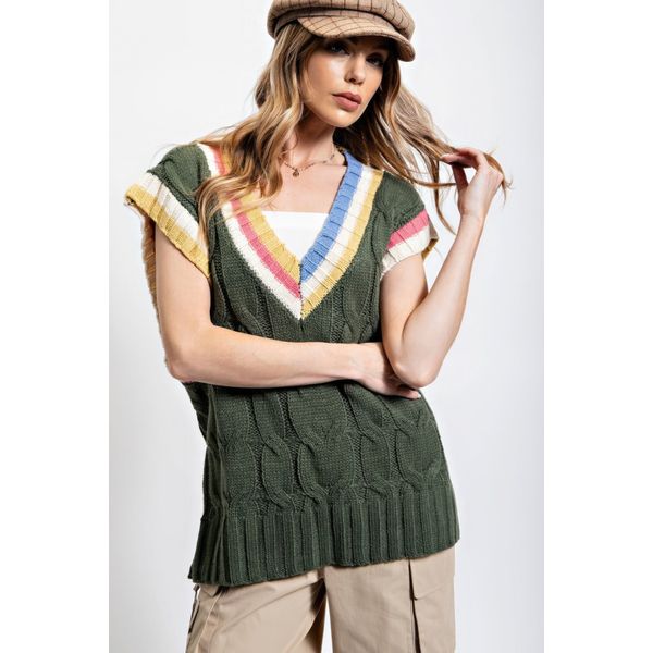 Multi Color Knitted Sweater Vest - L