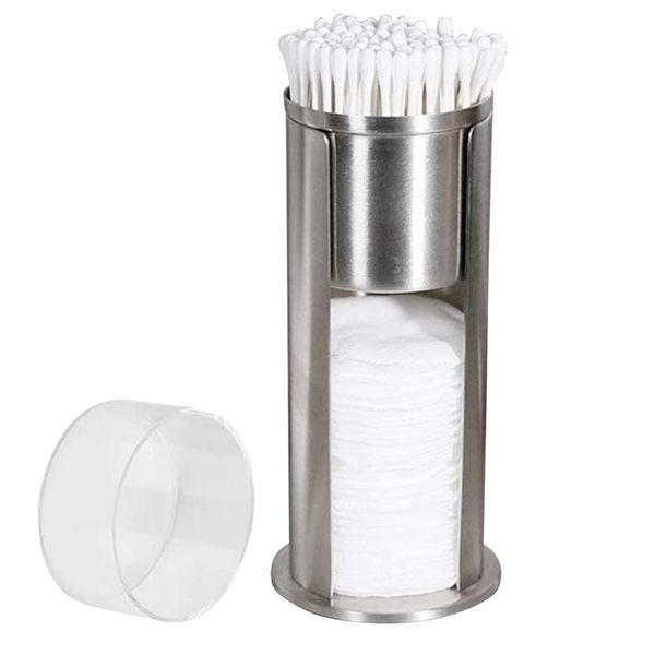 Cotton Pad Holder and Qtip Holder Dispenser Set, Stainless Steel Bathroom Jars Cotton Pads Dispenser Firenze with Acrylic Lids for Cotton Balls,Cotton Swabs,Makeup Pads Storage Canister