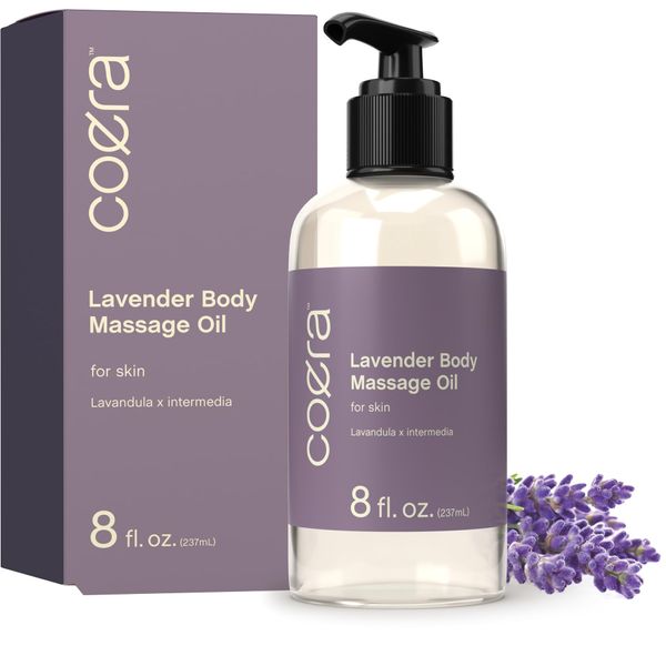 Coera Lavender Massage Oil | 8 fl oz | Moisturizing Body Oil for Skin | Free of Parabens, SLS, & Fragrances